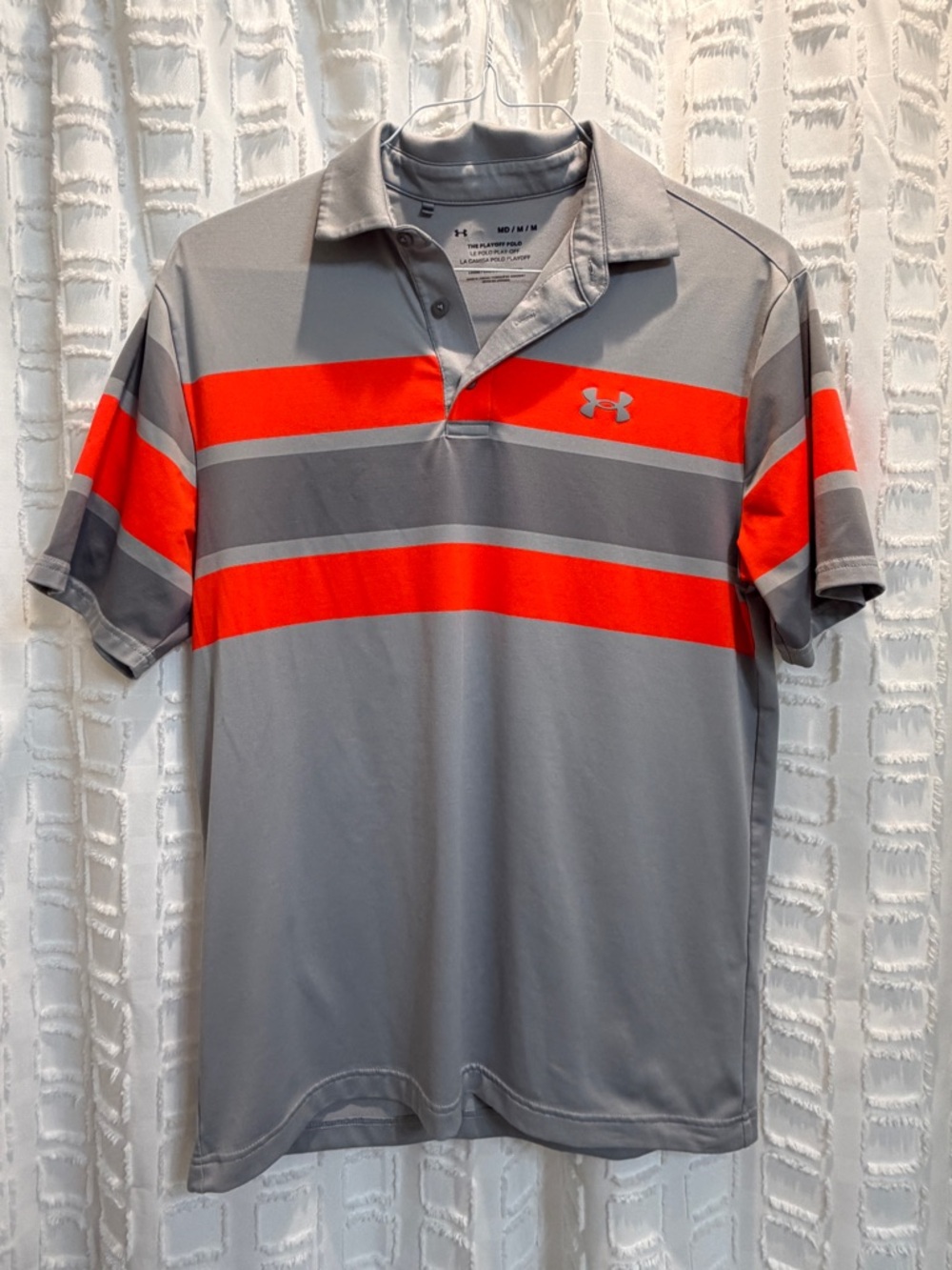 Under Armour Men’s Gray Polo with Bright Orange Stripes